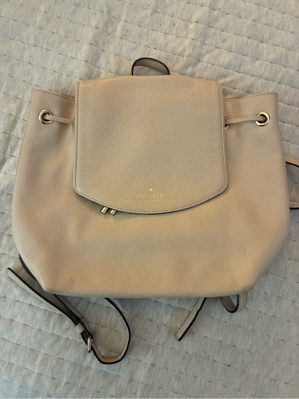 kate spade Pebbled Leather Backpack in Light Beige with Gold Hardware